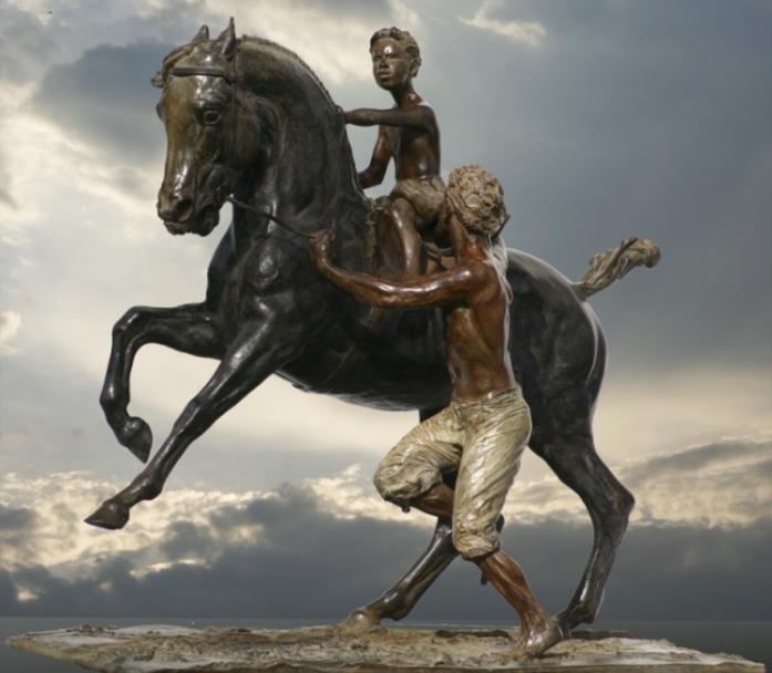 Prix de sculpture de la société des artistes français, salon de Paris, Un homme avec son fils à cheval (Frédéric Jager)